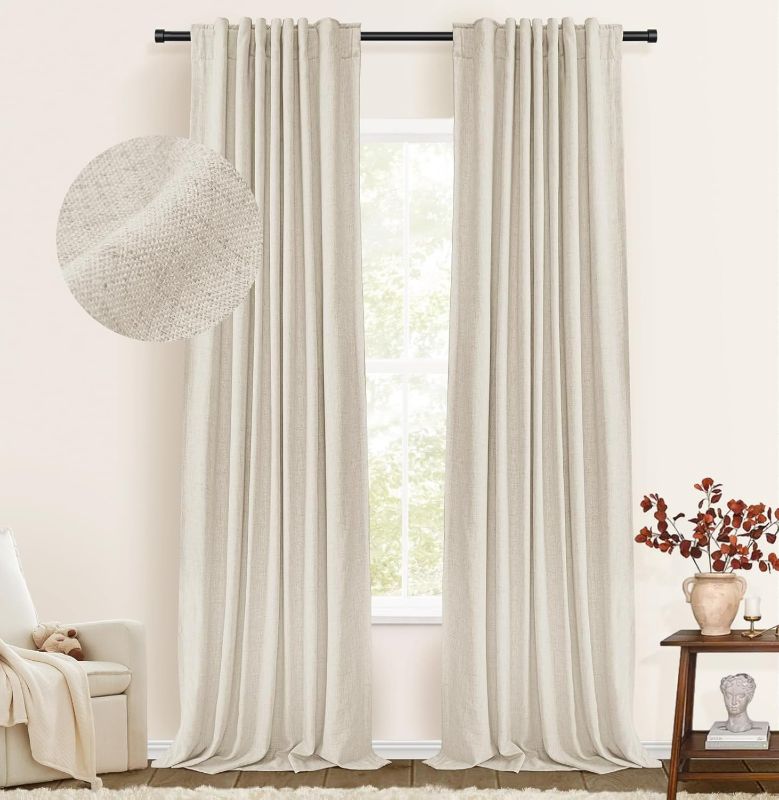 Photo 1 of 100% Blackout Shield Blackout Curtains for Bedroom Faux Linen Black Out Curtains 102 inch Length 2 Panels Set, Back Tab/Rod Pocket Thermal Insulated Curtains with Black Liner, 50W x 102L ***COLOR CREAM***