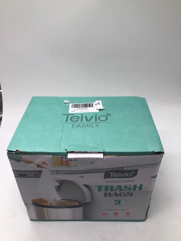 Photo 3 of 3 Gallon 220pcs Strong Drawstring Trash Bags Garbage Bags by Teivio, Bathroom Trash Can Bin Liners, Small Plastic Bags for home office kitchen, White