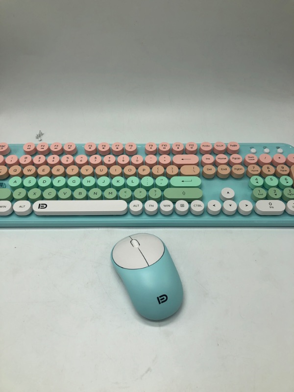 Photo 2 of Keyboard and Mouse Wireless,2.4Ghz Retro Typewriter Style Round Keycap,Full Size Wireless Keyboard Mouse Combo,Cute Cordless Keyboard Mouse Set for PC Laptop Desktop Computer-Green White Pink Colorful