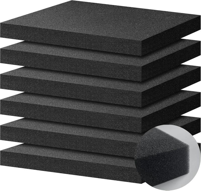 Photo 1 of 6 PCS Polyurethane Foam Sheets 16 X 12 X 1.5 Inch Packing Foam Pad Black Foam Inserts for Cases Tool Foam for Cases Foam Tool Box Organizer (6PCS)