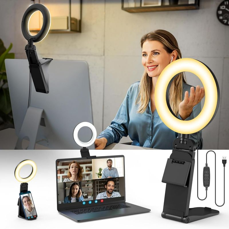 Photo 1 of  Ring Light for Laptop Desk Clip On,Small Computer Video Conference Lighting with Stand for Phone/Webcam/Monitor,5" Portable Mini LED Selfie Light Desktop for Zoom Meeting/Video Call/Recording