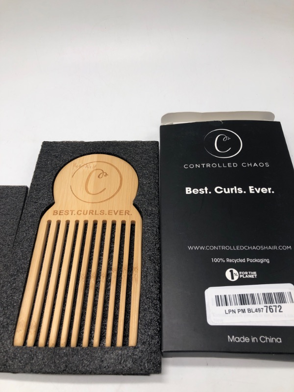 Photo 2 of Controlled Chaos As Seen on Shark Tank Detangling Comb Hair Pick – Anti Static Bamboo Hair Pick for Thick Curly Hair, Long Tooth Detangler Wooden Comb for Men, Women & Kids