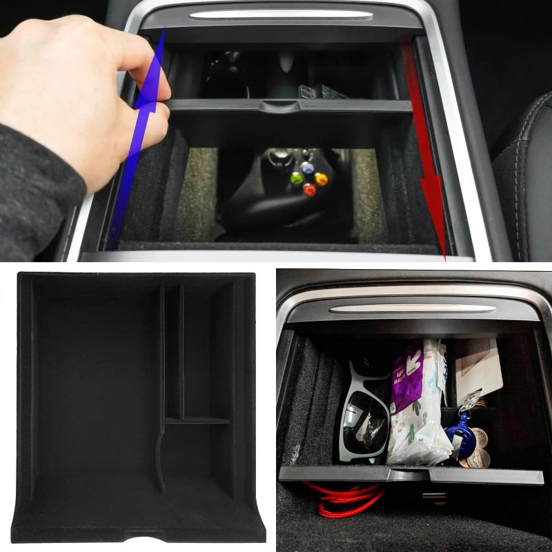 Photo 1 of JOJOMARK Center Console Organizer Tray fits for Tesla Model 3/Y Accessories 2020 2021 2022 2023 Fit Tesla Model 3/Y cover close by sliding