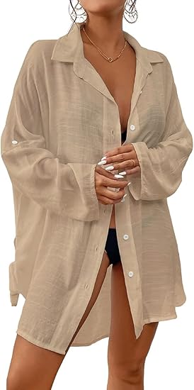 Photo 1 of ONE SIZE Bsubseach Women 2024 Swimsuit Cover Up Button Down Beach Shirt Blouse Tops