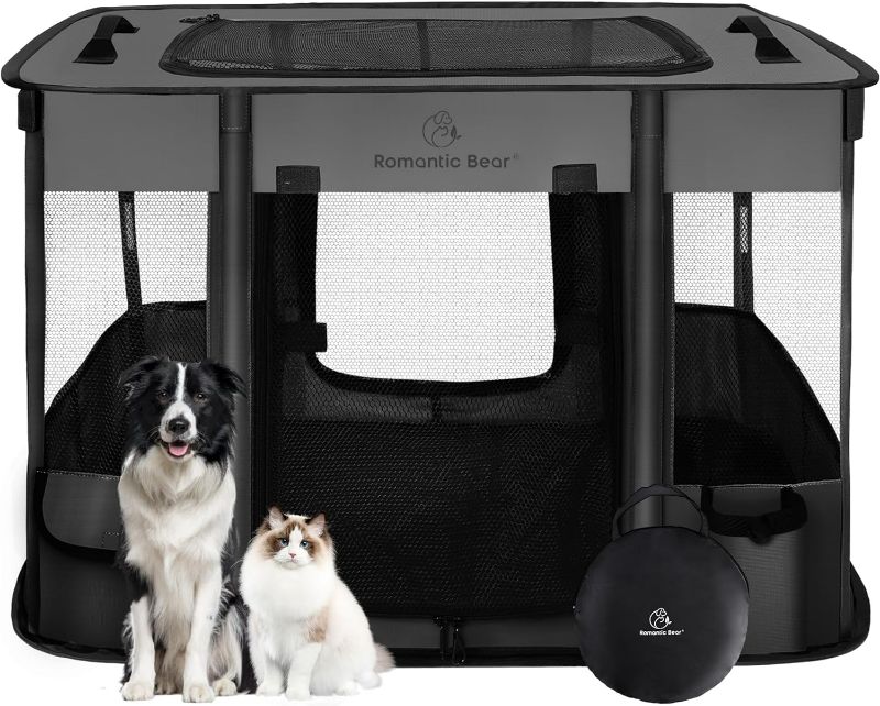 Photo 1 of Dog Playpen,Pet Playpen,Foldable Dog Cat Playpens,Portable Exercise Kennel Tent Crate,Water-Resistant Breathable Shade Cover,Indoor Outdoor Travel Camping Use for Small Animals with Carrying Case(M)