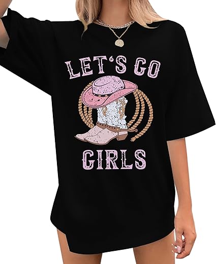 Photo 1 of XL Cowgirl Shirts for Women Western Cowgirls Oversized T Shirt Retro Country Music Tee Casual Short Sleeve Tops