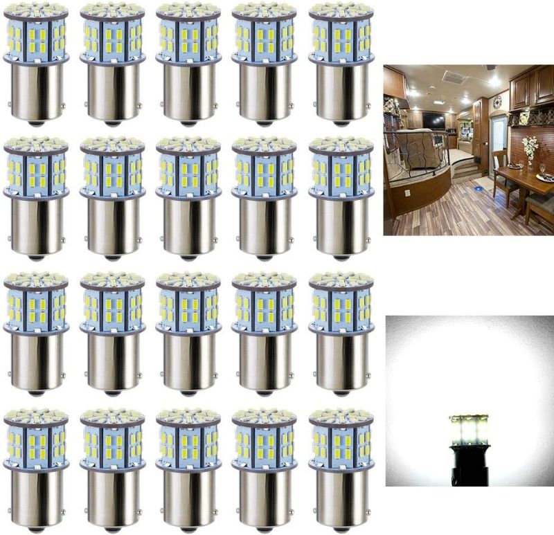 Photo 1 of 1156 1141 1003 7506 BA15S LED Bulbs Xenon White 20-Packs, Super Bright 3014 50-SMD LED Replacement for 12 Volt RV Camper Trailer Boat Trunk Interior Light Bulbs