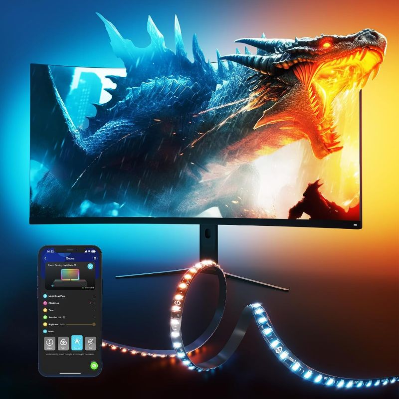 Photo 1 of ** FINAL SALE – SOLD AS IS **  Govee Gaming Light for Monitor G1, RGBIC LED Backlight for 27-34 Inch PC, Smart LED Lights for Monitors with Color Matching, Adapts to Curved Monitors, Double Strip Light Beads