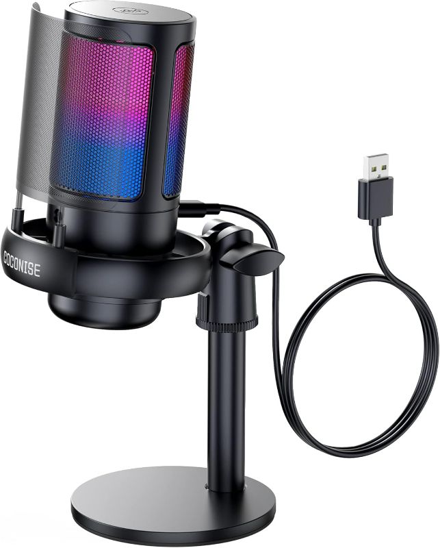 Photo 1 of Gaming Microphone, USB PC Mic for Podcasts Videos, Streaming, Condenser Mic with Quick Mute, Tripod Stand, Pop Filter, RGB Indicator, Shock Mount, Rotate gain button, Compatible with PS4/5/PC