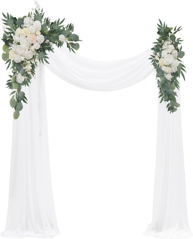 Photo 1 of Floroom Arch Flowers with Drapes Kit (Pack of 4) - 2pcs Artificial Ivory & White Floral Swag Arrangement with 2pcs Draping Fabric for Wedding Ceremony Arbor and Reception Backdrop Decoration