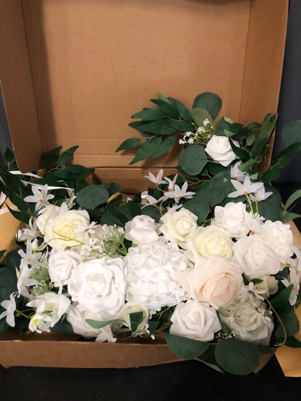 Photo 1 of Floroom Arch Flowers with Drapes Kit (Pack of 4) - 2pcs Artificial Ivory & White Floral Swag Arrangement with 2pcs Draping Fabric for Wedding Ceremony Arbor and Reception Backdrop Decoration