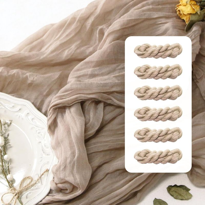 Photo 1 of FEXIA 6 Pack Nude Table Runner 35x120 Inches for Nude Gauze Table Runner for Bridal Shower Wedding Party First Communion Centerpiece Engagement Boho Table Decoration (Nude)