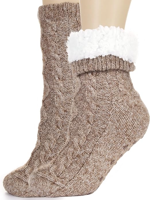 Photo 1 of Small Tough Land Slipper Socks for Women with Grippers Non Slip, Sherpa Lined Slipper Socks