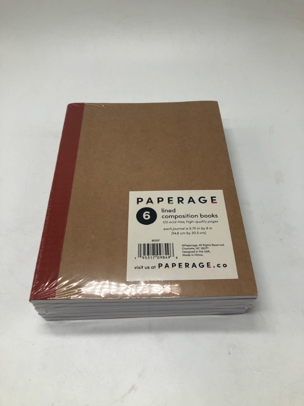 Photo 1 of PAPERAGE 6-Pack Composition Notebook Journals, 120 Pages, Kraft Cover with Jewel Tone Spines, College Ruled Lined Paper, Small Size (8 in x 5.75 in) – For Home, Office or School Supplies