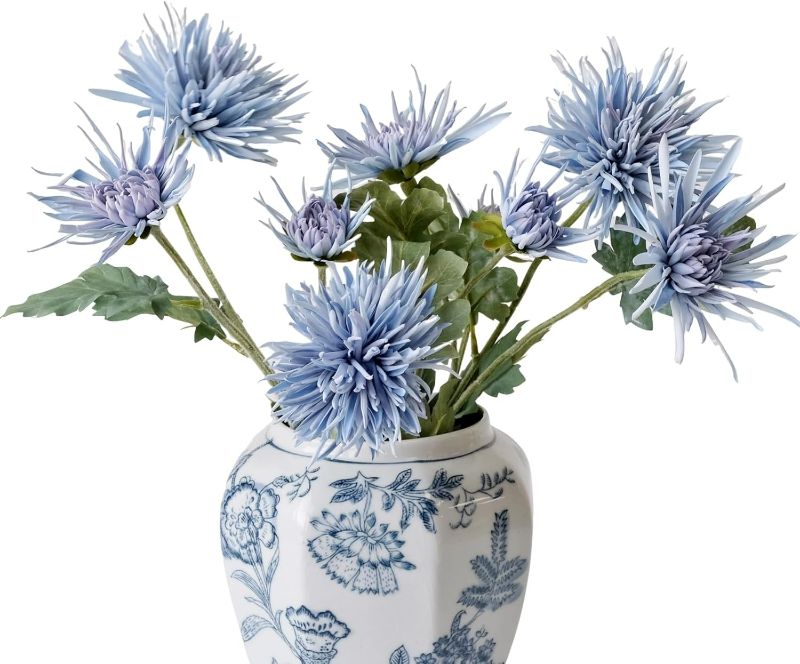 Photo 1 of 3 Pcs Blue Artificial Chrysanthemum Flowers, 27" Long