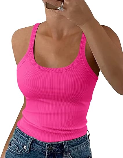 Photo 1 of (L) EADINVE Women's Spaghetti Strap Ribbed Tank Tops Scoop Neck Sleeveless Slim Fit 