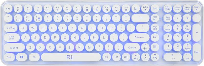 Photo 1 of Rii Wireless Typewriter Style Gaming Keyboard, Multi-Device Connections Dual BT+2.4G 7-Color RGB Backlit***WHITE***