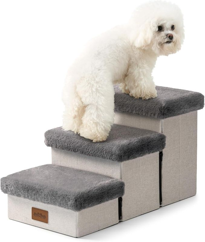 Photo 1 of C0ZY KISS Dog Stairs with Storage for Small Dog 14" H, Foldable Ramp with Leakproof Fabric Cover, Old Cat Steps for Couch Bed and Sofa, Lightweight, Comfort, 24.8x13x13.58in, Grey, 3 Tiers