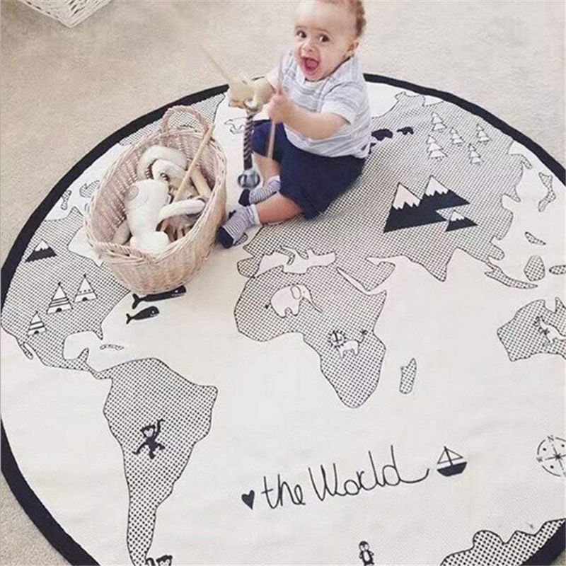 Photo 1 of Adventure World Map Pattern Baby Crawling Mats Game Blanket Floor Playmats Kids Infant Child Activity Round Rug