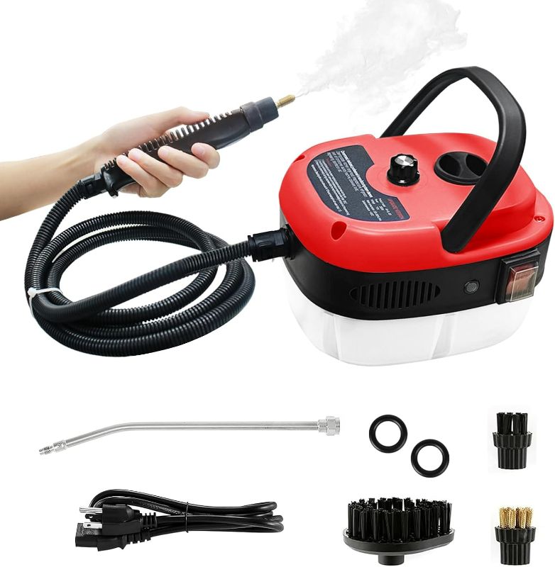 Photo 1 of Handheld Steam Cleaner, 2500W Pressurized Steam Cleaner with 3 Brush Heads, Portable Steam Cleaner for Home, Car, Furniture, Kitchen, Bathroom and Wall, Red