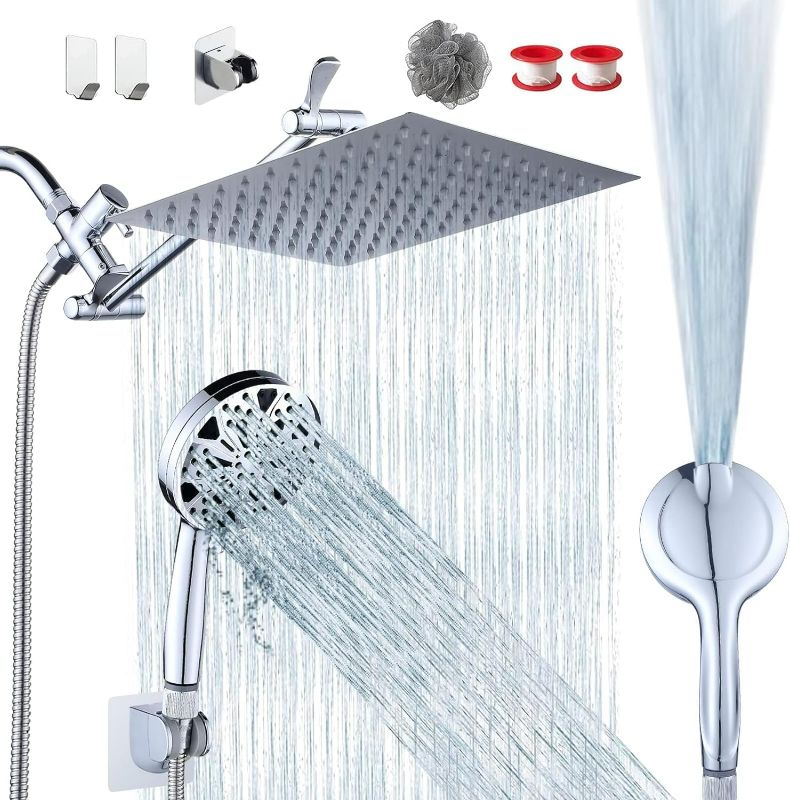 Photo 1 of 10''Rainfall Shower Head with Handheld Combo High Pressure 8+2 MODE built-in power wash, Stainless Steel Chrome Showerhead with 11'' Extension Arm Height/Angle Adjustable with Holder&60"Hose