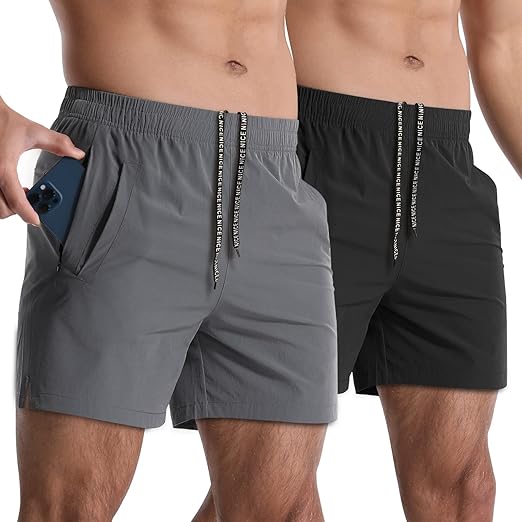 Photo 1 of SIZE MEDIUM 2 Pack Mens Athletic Shorts 5 Inch Quick Dry Gym Workout Shorts Men Lightweight Sports Running Shorts with Pockets