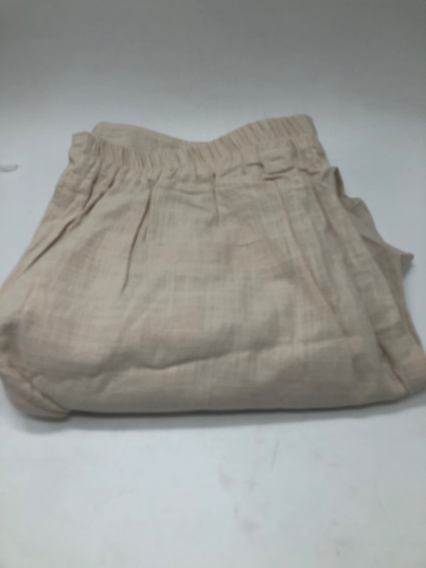 Photo 2 of (L) Linen Pants for Women Summer Casual High Waisted Drawstring White Beach Pant