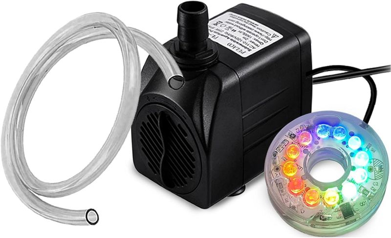 Photo 1 of PULACO 10Watt 160GPH Submersible Fountain Pump with Automatic Color Changing LED Light and flow regulator for Water Feature, Outdoor Pond, Aquarium fish tanks