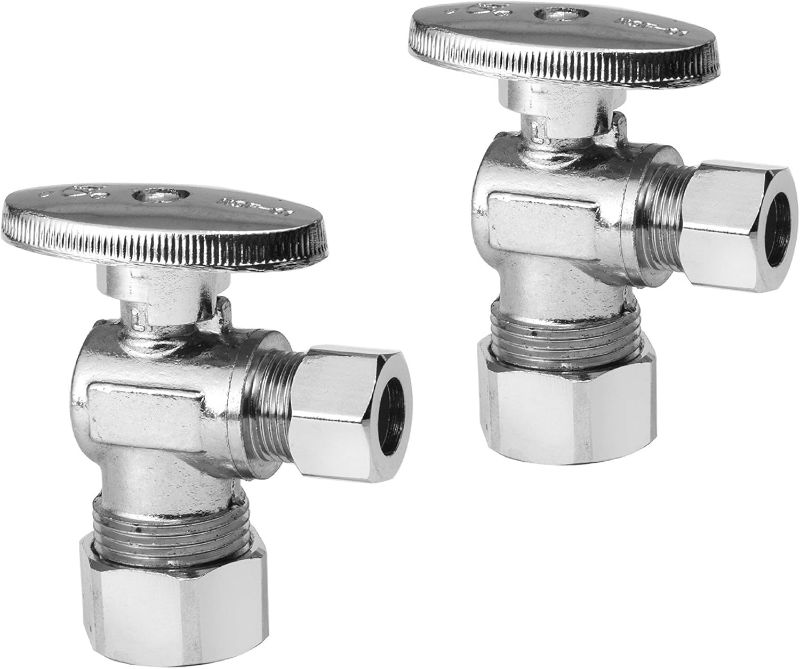 Photo 1 of  Angle Stop Valve 1/2" Nominal (5/8" OD) Compression x 3/8" OD, 1/4-Turn
****PACK OF 2****