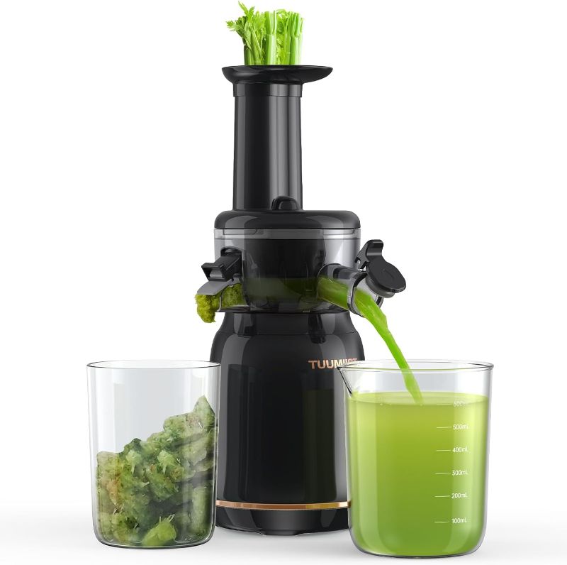 Photo 1 of Juicer Machines, Cold Press Juicer for Vegetable and Fruit with Upgraded Slow Juicing Technology, Powerful Motor and Reverse Function, Compact Size for Space-Saving Juicer, Black Gold