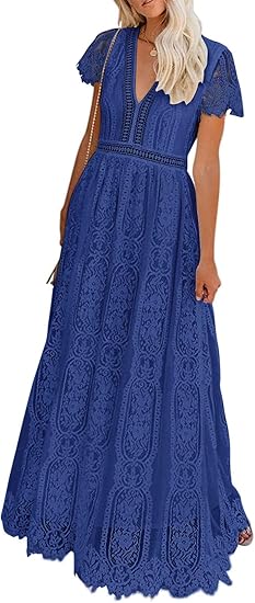Photo 1 of (XXL) MEROKEETY Women's V Neck Short Sleeve Floral Lace Wedding Dress Bridesmaid Cocktail Party Maxi Dress
****SIZE XXL****