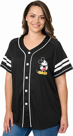 Photo 1 of Size XL Disney Mickey Mouse Stitch Jack Skellington Womans Jersey Shirt Button Front