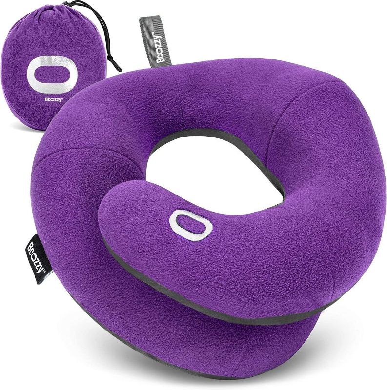 Photo 1 of BCOZZY Neck Pillow for Travel Provides Double Support to The Head, Neck, and Chin in Any Sleeping Position on Flights, Car, and at Home, Comfortable Airplane Travel Pillow, Large, Purple