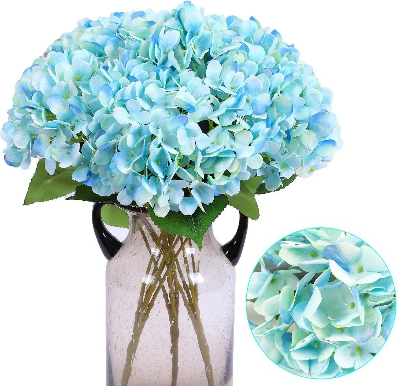 Photo 1 of Kimura's Cabin 2Bouquets Artificial Silk Hydrangea Flower 10 Heads Hydrangea Flowers Bouquet Home Wedding Party Decoration (Sky Blue)