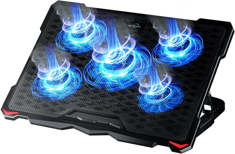 Photo 1 of AICHESON Laptop Cooling Pad 5 Fans Up to 17.3 Inch Heavy Notebook Cooler, Blue LED Lights, 2 USB Ports, S035, Blue-5fans