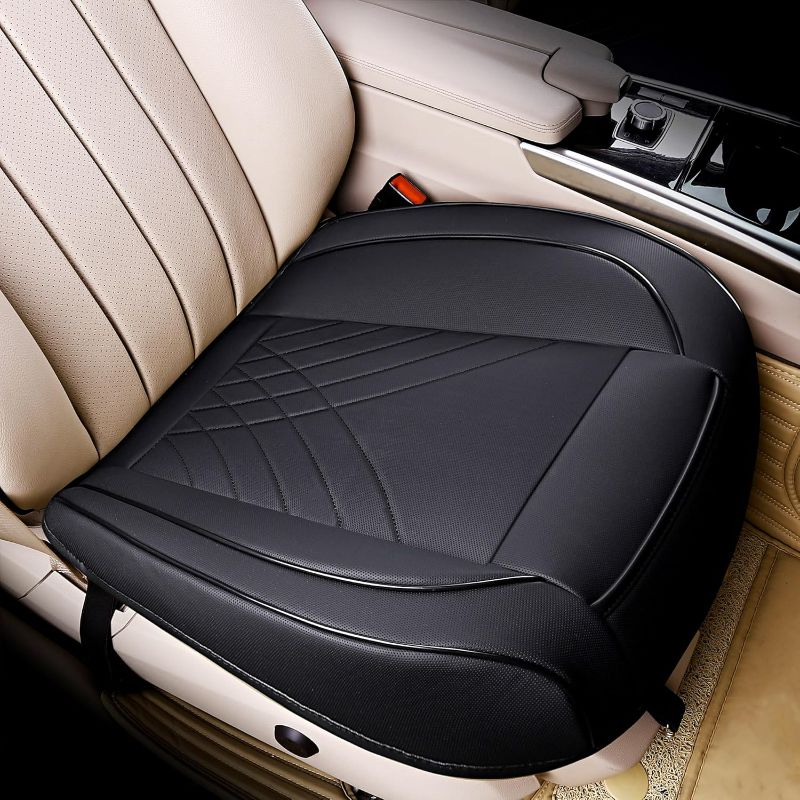 Photo 1 of kingphenix Premium PU Car Seat Cover - Front Seat Protector Works with 95% of Vehicles - Padded, Anti-Slip, Full Wrapping Edge - (Dimensions: 21'' x 20.5'') - 1 Piece, Black