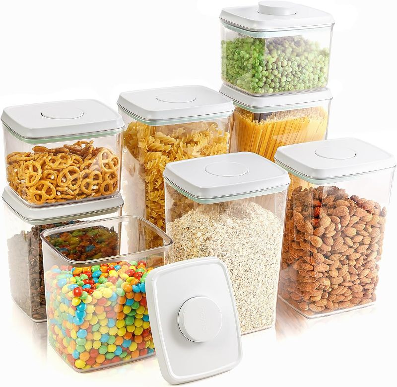 Photo 1 of Airtight Pop Containers - 8 PCS, BPA Free Kitchen Storage Containers with Lids, Leak-proof Plastic Pantry Canisters Air Tight Containers for Food