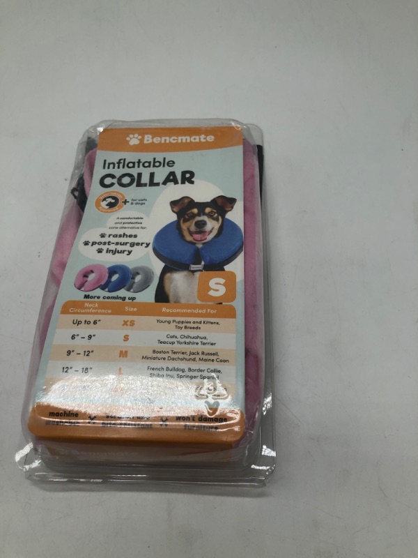 Photo 2 of BENCMATE Protective Inflatable Collar for Dogs and Cats - Soft Pet Recovery Collar Does Not Block Vision E-Collar (Small, Pink)