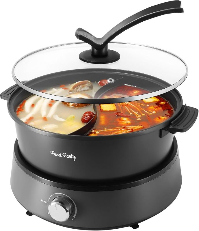 Photo 1 of Food Party Hot Pot Electric Upgraded Separable Shabu Shabu Pot with Divider Hotpot Pot Electric Cooker Dual Sided 110V 1350W Non-Stick 5L Fondue Pot for 2-6 People