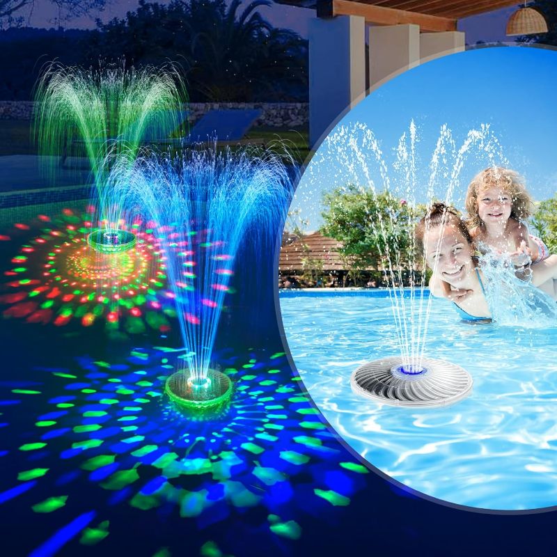 Photo 1 of DeeprBetter Solar Pool Fountain with Light,2024 Upgrade High Efficiency Solar Powered Pool Water Fountain Pump,Floating Pool Fountain for Above Ground Pool Waterfall,Solar Pool Sprinkler Fountain Blue