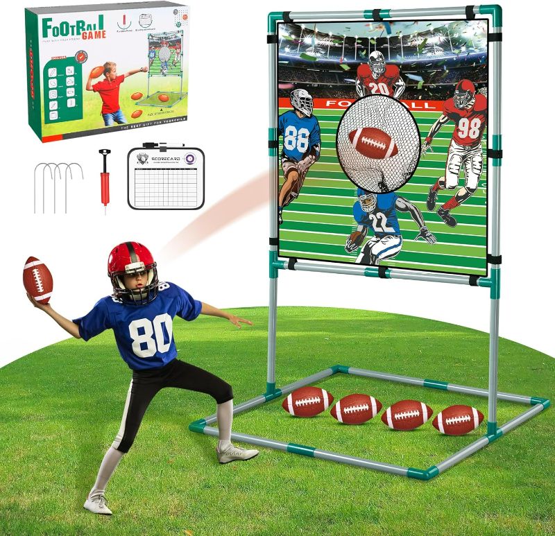 Photo 1 of Football Toss Target Games with Stand, Throwing Target Game, Throwing Sport Toy for Kids, Football Toys Passing Targets with 4 Inflatable Footballs, American Football Game, Outdoor Fun for age 3-6