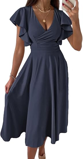 Photo 1 of (L) Dokotoo Women's V Neck Elegant Party Dress Short Sleeve Skater Dress Wedding Guest Dresses
***SIZE L***