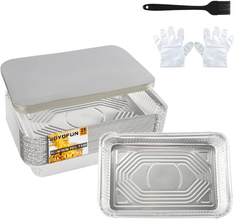 Photo 1 of 4 LB Aluminum Pans 12.4x8.4 Disposable Aluminum Foil Pans with Lids [25 Pack] Foil Baking Pans,Rectangle Steam Table Pans Takeout Tin Foil Pans for Party Holidays BBQ