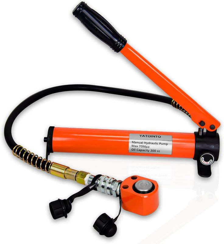 Photo 1 of 5 Ton Low Profile Hydraulic Cylinder Jack Porta Power Ram 0.24" Stroke Hydraulic Jack for Short Distance Lifting & Leveling(Orange-Red)