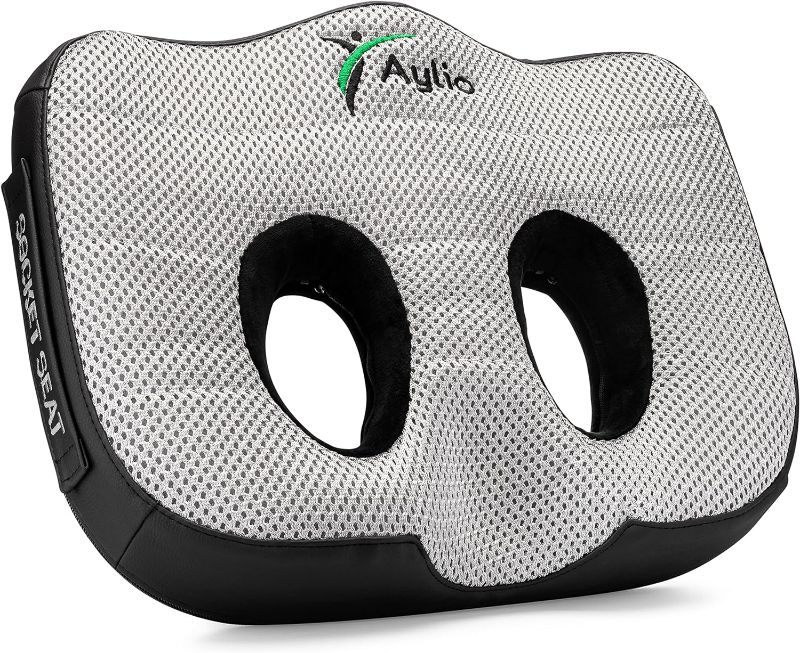 Photo 1 of Aylio Socket Seat Cushion for Sit Bone and Back Pain Relief, Butt, Tailbone, Hip, Hamstring, Posture Support - Firm Memory Foam Comfort Ischial Tuberosity Pillow for Desk Chair or Car