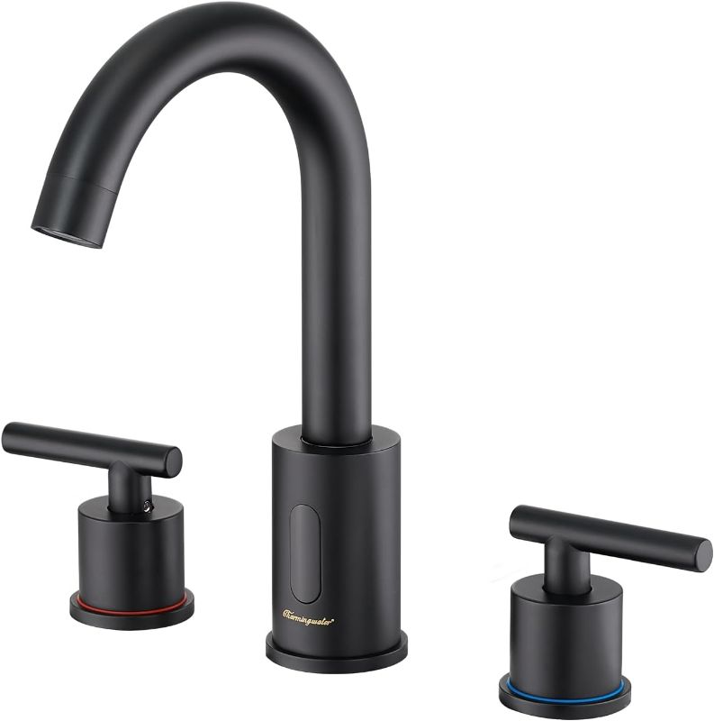 Photo 1 of Charmingwater Touchless Bathroom Faucet for 3 Hole, 8 Inch Widespread Bathroom Sink Faucet with Automatic Sensor, 2-Handle Basin Mixer Vanity Taps with 360° Swivel Spout, Matte Black