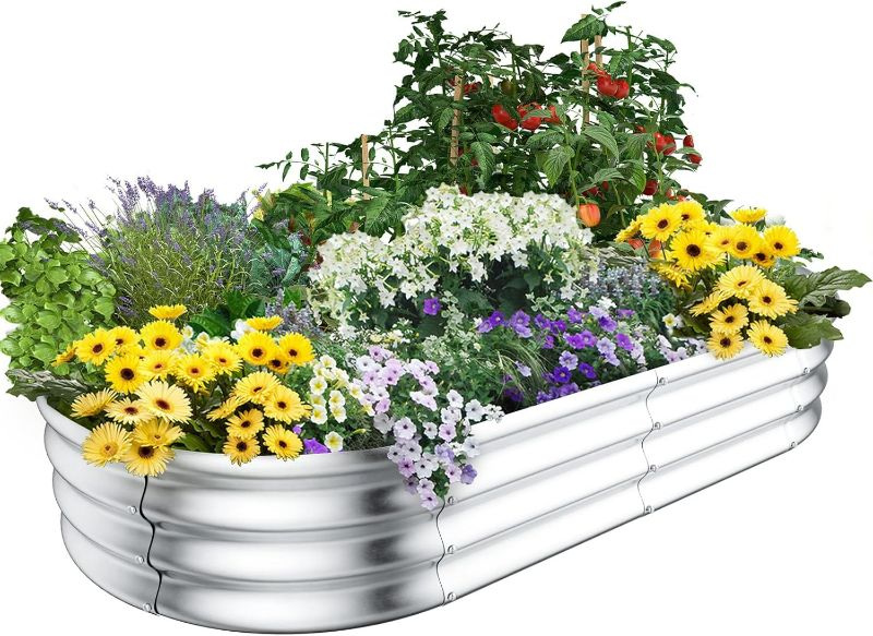 Photo 1 of HOOPLE Galvanized Raised Garden Bed, 4x2x1ft Raised Garden Boxes Outdoor Planter, Premium Quality, Oval Large Metal Raised Garden Beds for All Plants (1PACK, 4 * 2 * 1FT)