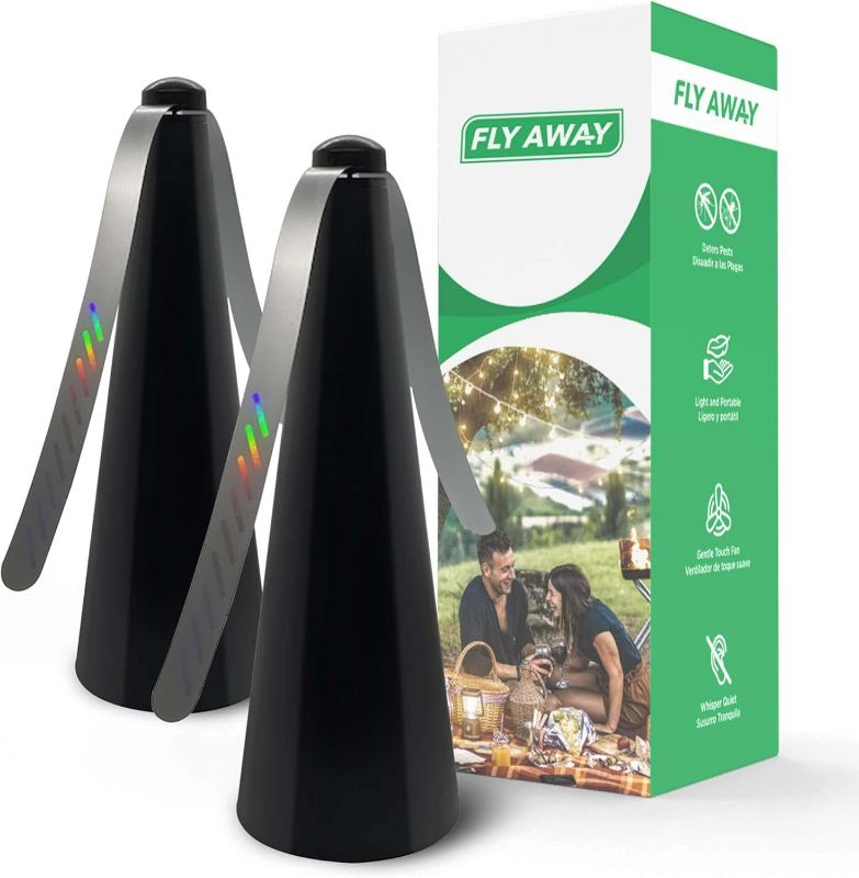 Photo 1 of Fly Away - 2 Pack Fly Fans for Tables, Indoor or Outdoor Use, Ideal for Restaurants, BBQs, Events. Deter Flies, Wasps, Bees, Moscas, and Bugs. Battery Operated with Tabletop and Hanging Hook Option.