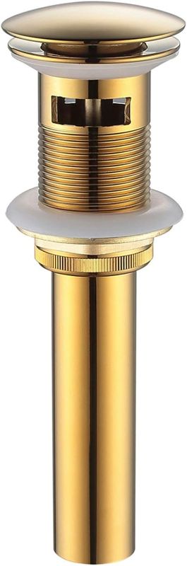 Photo 1 of Vanity Vessel Sink Drain, Angle Simple Brass Pop Up Drain Stopper with Overflow Bathroom Sink Drain Stopper Lavatory Drain Assembly, Gold