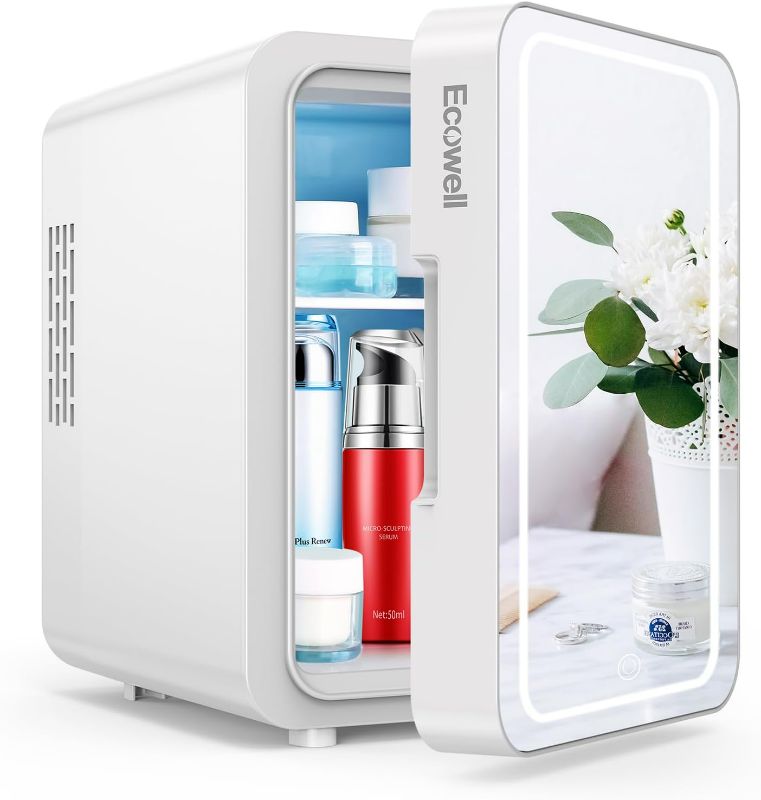 Photo 1 of ECOWELL Mini Skincare Fridge with LED Mirror, 4L/6Can Skin Care Fridge for Makeup Cosmetic Beauty